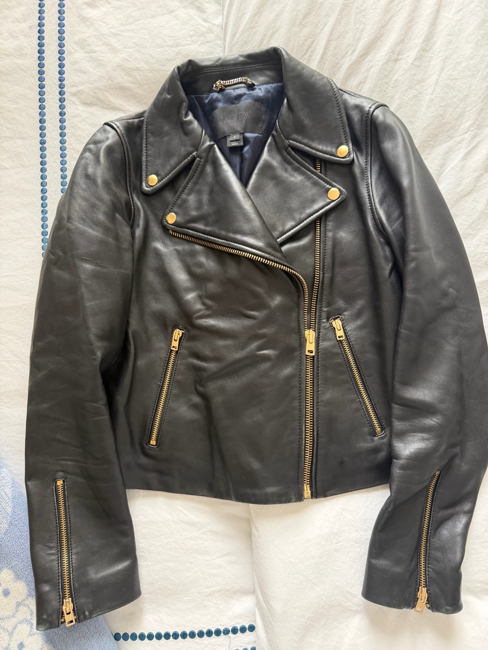 J. Crew Black Leather Moto Jacket with Gold Hardware
